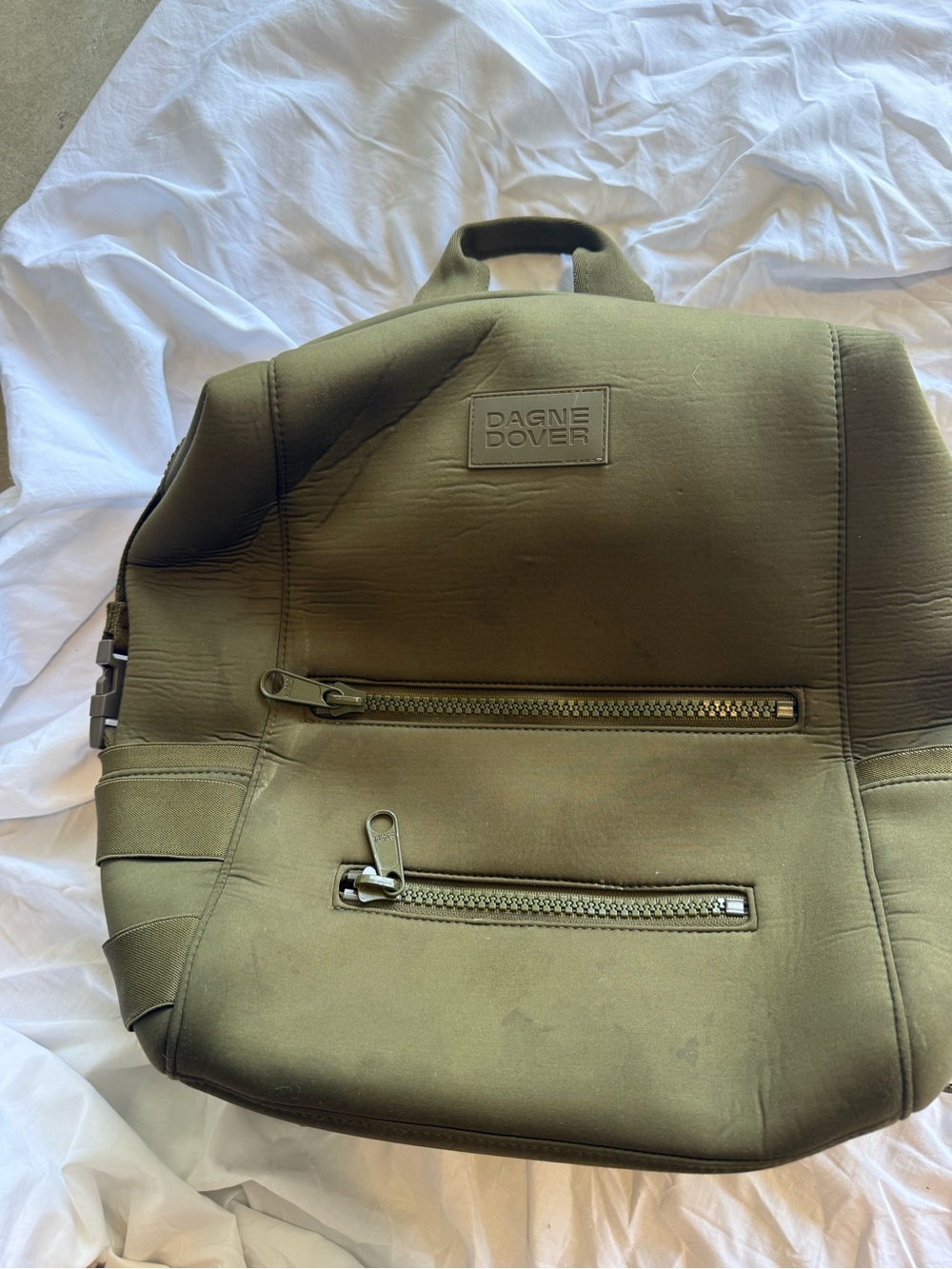 Dagne Dover Olive Neoprene Backpack with Front Zips